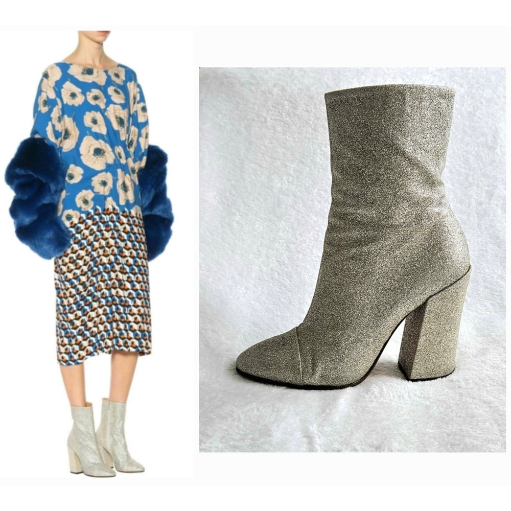 DRIES VAN NOTEN Runway moda operandi silver glitter boots $725 I-38 US-7 1/2 7.5
